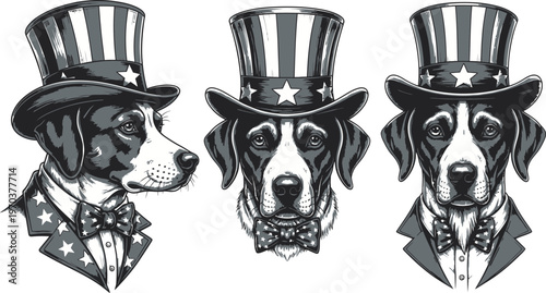 Independence Day Three unique chrome motorcycle exhaust systems with star designs Vector USA