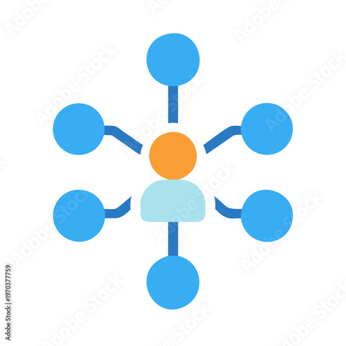 Network connection concept with central figure and peripheral nodes in flat style