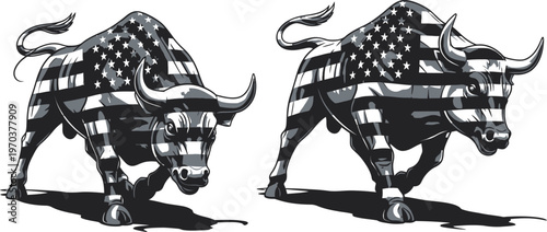 Independence Day A powerful american bison stands majestically in a snowy landscape Vector USA