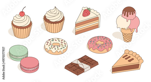 Assorted sweet baked dessert foods collection.