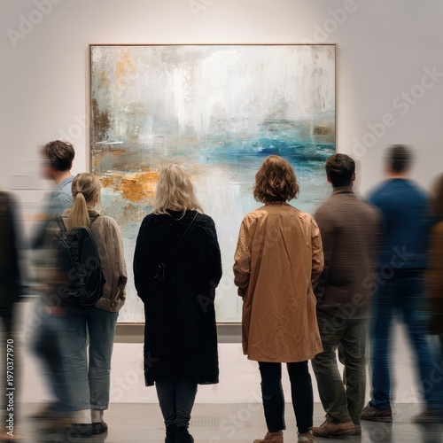 Art talk near abstract painting