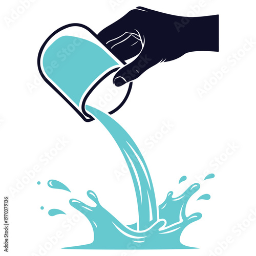 Hand pouring water from a cup creating splash.