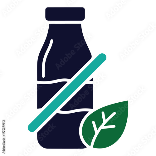 Healthy Drink Bottle with Leaf Icon and Prohibition Sign.