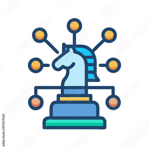 Strategic chess knight concept with network nodes symbolizing connection and global reach