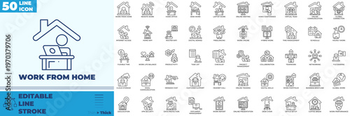 Work From Home Line Editable Icons set