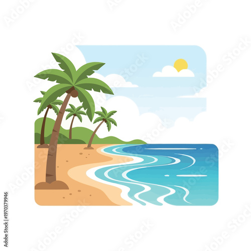 Palm Trees on Sandy Beach Illustration.
