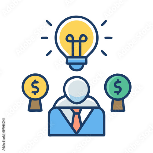 Business strategy concept with idea generation leading to increased profit and financial gain