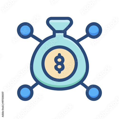 Money bag with connected nodes depicting financial network or decentralized currency