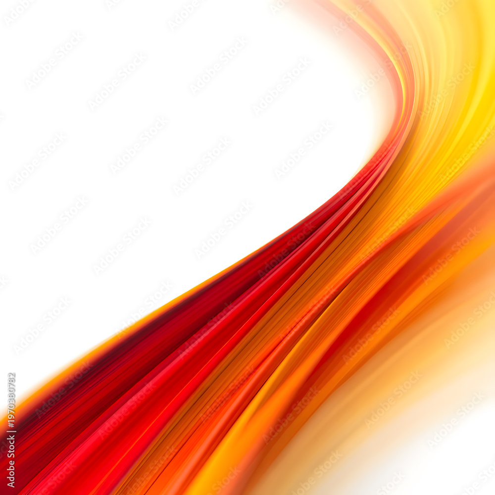 Naklejka premium Swirling bands of red, orange, and yellow create a vibrant abstract curve on white.