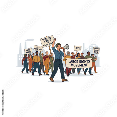 People protesting for labor rights together.