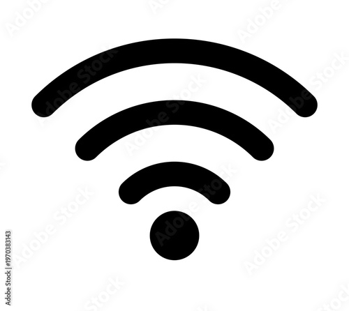 Black wireless internet connectivity graphic, modern vector emblem isolated on white, digital network and technology concept.