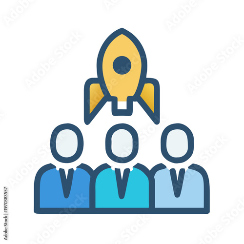Teamwork launch vector illustration showing project initiation and successful corporate growth