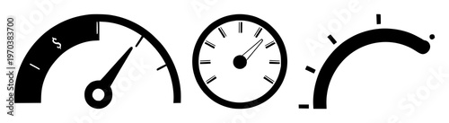 Credit score meter gauge icon set with solid black lines on white background featuring finance, banking, credit rating with vector and illustration