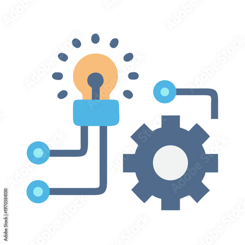 Lightbulb and Gear: Idea, Innovation, and Mechanical Process Illustration on Black Background
