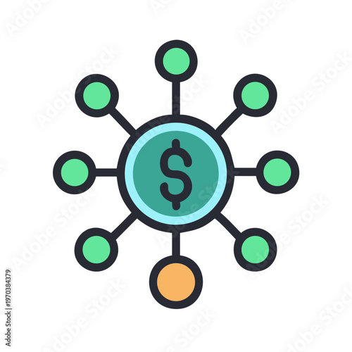 Decentralized Finance Icon Representing Network Connection with Dollar Currency on Black Background