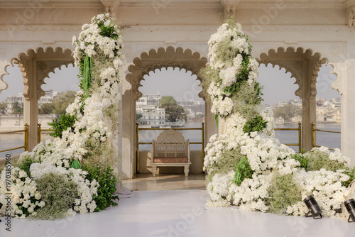 Fotografie Elegant floral archway decoration for a luxurious event or wedding venue, with w