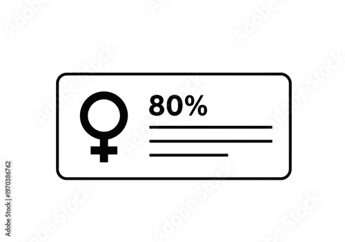 A nice rectangular card with female gender symbol silhouette icon with 80 percent progress bar vector illustration