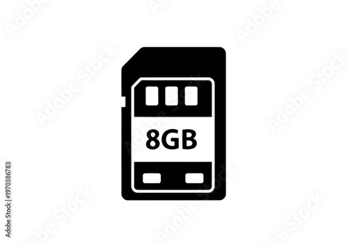 A very important SD memory card silhouette icon with 8gb capacity label
