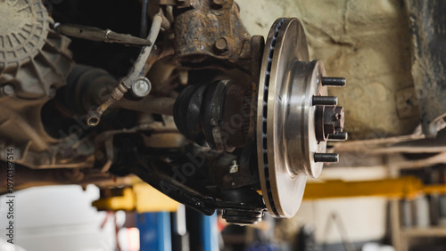 Εκτύπωση καμβά Car suspension and disc brake system undergoing maintenance in Moscow auto repai