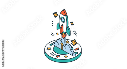 Rocket Ship Launching into Space.