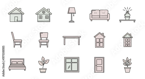 Simple line icons of home furniture.