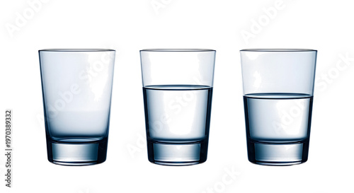 Three glasses filled with different levels of water are shown side by side