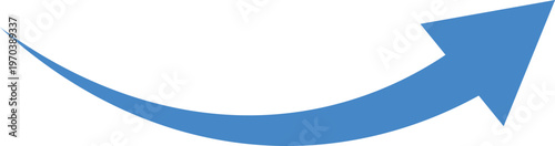 Blue curved arrow pointing towards the upper right corner on a solid white background