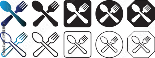 Modern fork and spoon solid icon.