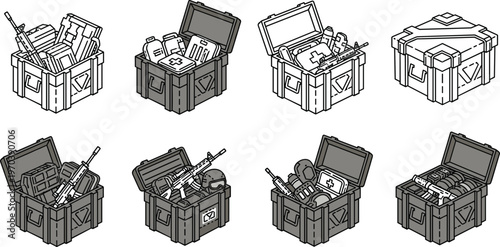 Utility Storage Box Set with Tools, Equipment, and Accessories for DIY, Home Improvement, Workshop, and Tactical Organization.