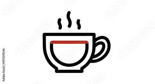 A simple line drawing of a steaming cup.