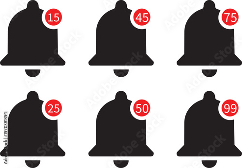 Notification Icons: A collection of sleek notification icons, each adorned with a distinct badge, displaying varied message counts, ready to inform and engage.