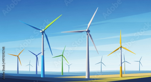 Wind turbines generating renewable energy.