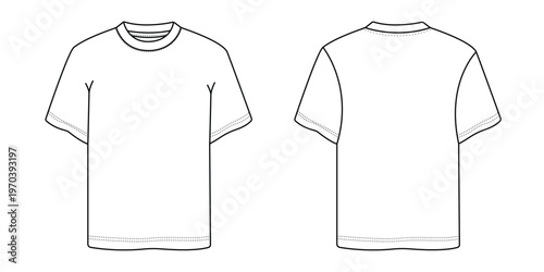 Blank White T Shirt Template Front and Back View, Minimal Tshirt Outline Vector Mockup for Apparel Design