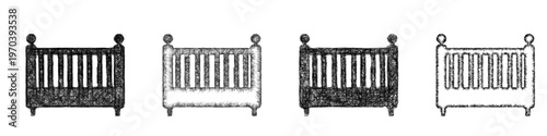 Sketch baby crib icon design set