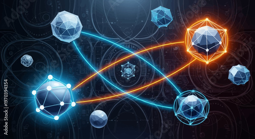 Futuristic molecular structure with glowing connections.