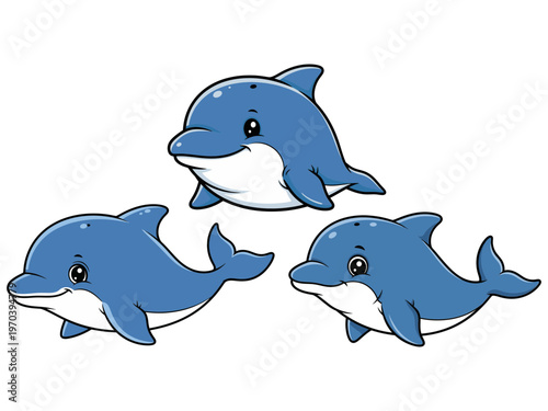 Cartoon blue dolphin cute cubby vector illustration