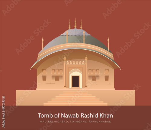 The Tomb of Nawab Rashid Khan - Mau Rashidabad near Kaimganj - Stock Illustration