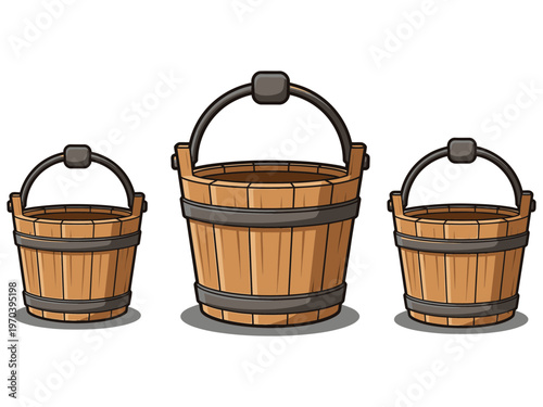 Wooden buckets vector illustration