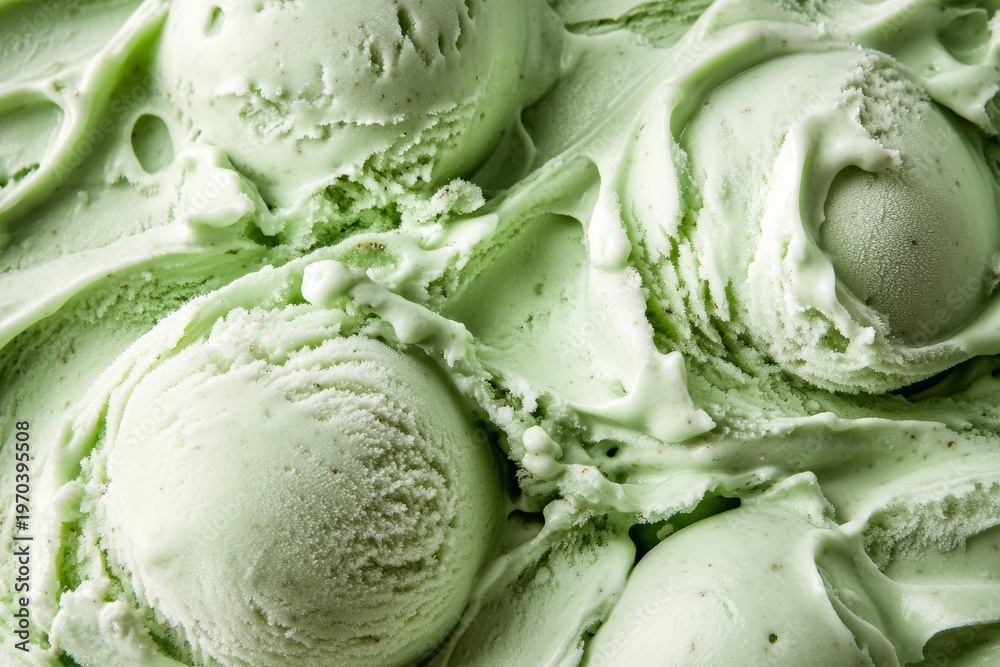 Obraz premium Close up view of green ice cream in a bowl ready for enjoyment on a warm day with friends gathered nearby