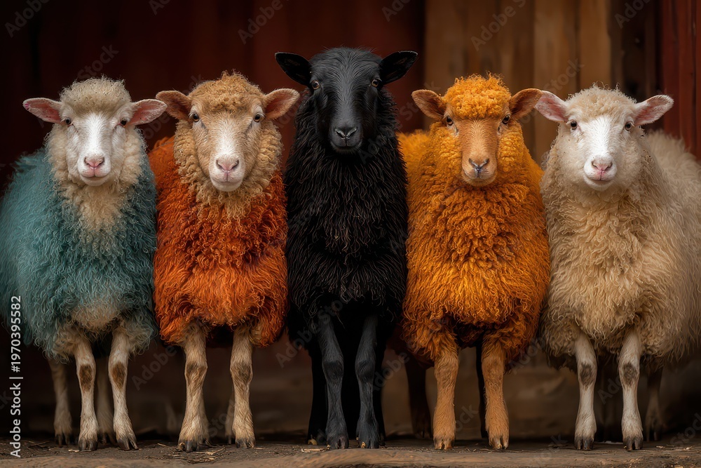 Fototapeta premium Vibrant sheep in a rustic scene