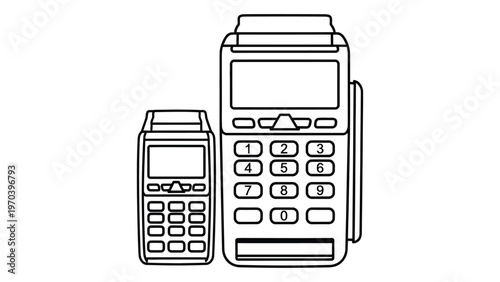 Line drawing of two point of sale devices a larger and smaller card reader