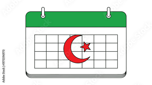 A green calendar displaying the flag of algeria with a crescent and star
