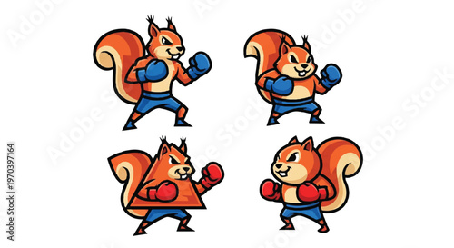 Cartoon squirrels in boxing poses vector illustrations