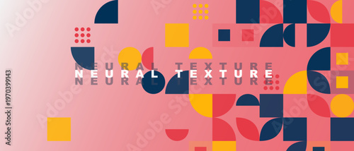 Modern Geometric Abstract Background with Pink Navy and Yellow Bauhaus Inspired