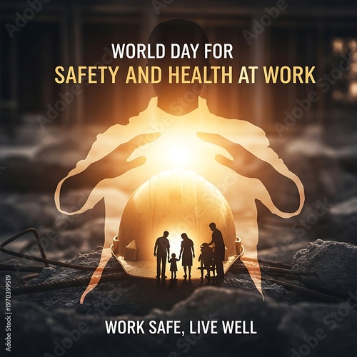 World day for safety and health at work with silhouetted workers