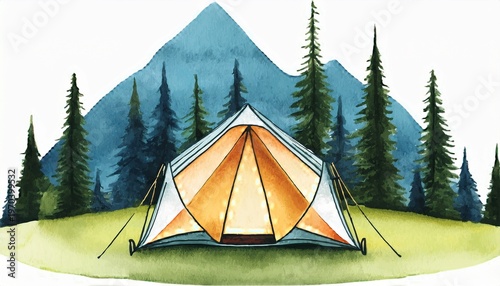 camping in the forest watercolor painting of tent in mountain forest isolated on white background watercolor camping hand drawn