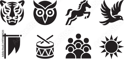 Indian Culture Animals and Carnival Silhouette Icons