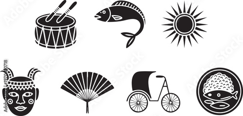 Traditional Indian Culture and Festive Silhouette Icons