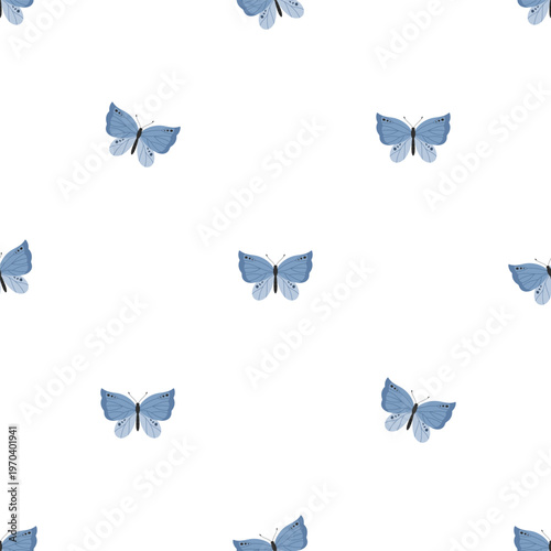 Seamless blue butterfly pattern minimal scattered repeat