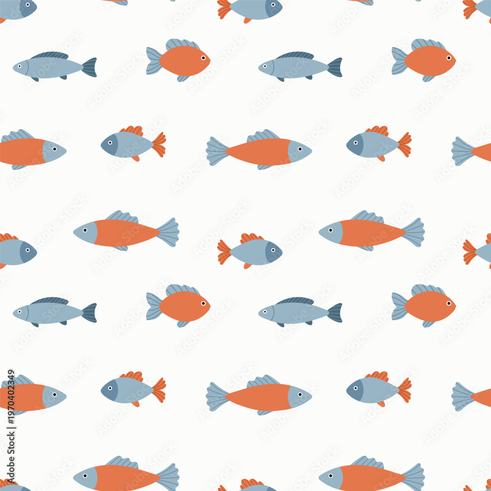 Obraz premium Cute fish seamless pattern, ocean animals vector background, kids marine repeat design